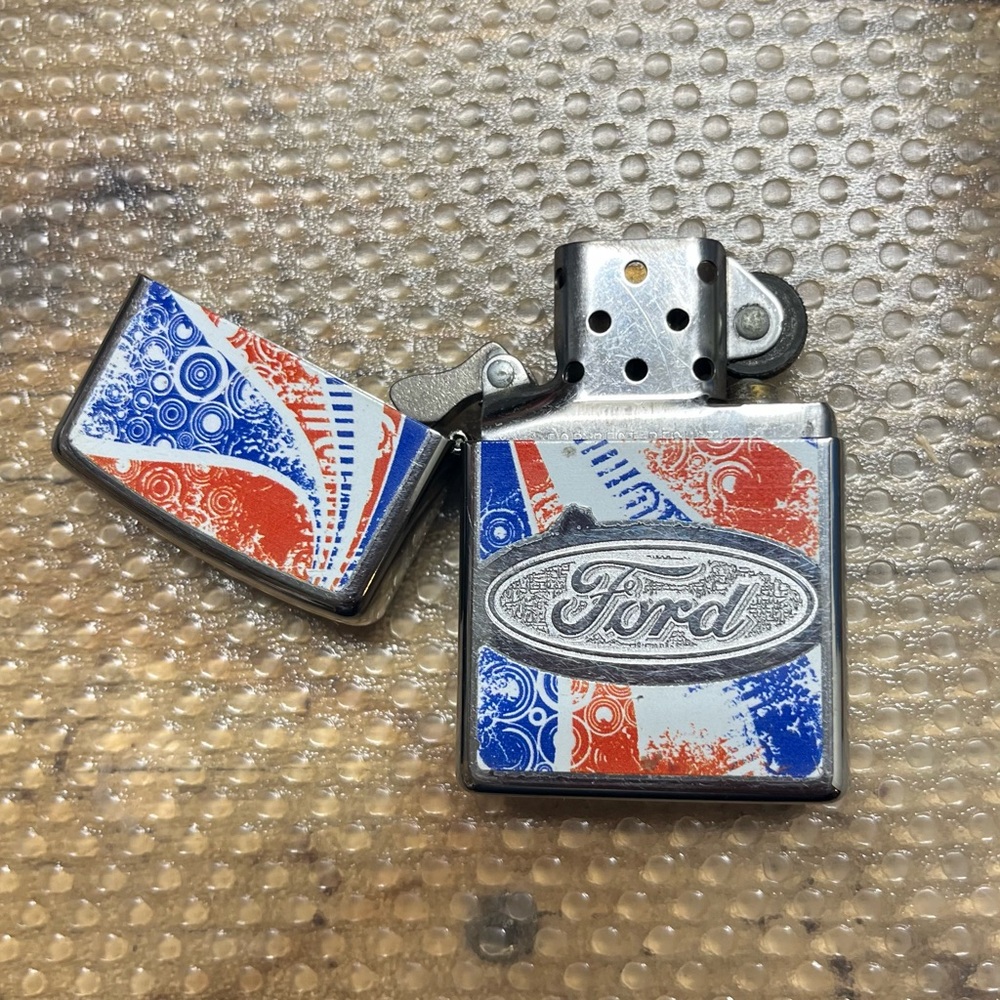 Zippo Ford Motor Company red, white, and blue, oval ford logo